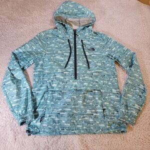 North Face Anorak Windwall Jacket Womens Small Blue Green Pockets Lightweight